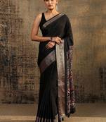 black solid saree with unstitched blouse piece