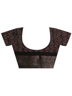 black solid saree with unstitched blouse piece 4