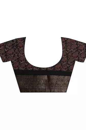 black solid saree with unstitched blouse piece