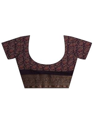 purple solid saree with unstitched blouse piece 5