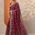 maroon embroidered satin saree with unstitched blouse piece