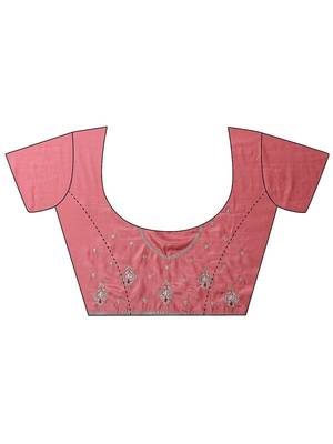 pink embroidered chinon saree with unstitched blouse piece 2