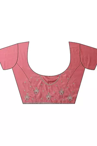 pink embroidered chinon saree with unstitched blouse piece