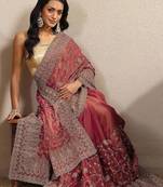 rose embroidered saree with unstitched blouse piece
