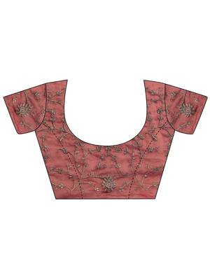 rose embroidered saree with unstitched blouse piece 4