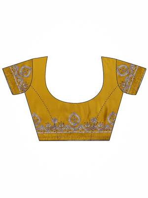yellow embroidered chinon saree with unstitched blouse piece 4