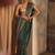 green floral embellished satin saree with unstitched blouse piece