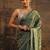green floral embellished satin saree with unstitched blouse piece