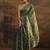green floral embellished satin saree with unstitched blouse piece