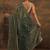 green floral embellished satin saree with unstitched blouse piece