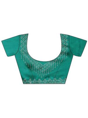 teal embellished saree with unstitched blouse piece 2