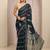 navy blue printed saree with unstitched blouse piece
