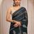 navy blue printed saree with unstitched blouse piece