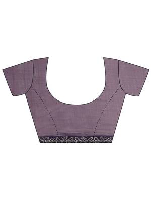 purple ethnic motifs printed saree with unstitched blouse piece 2