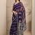 purple ethnic motifs printed saree with unstitched blouse piece
