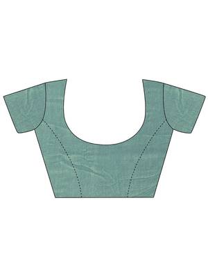 teal embellished saree with unstitched blouse piece 5