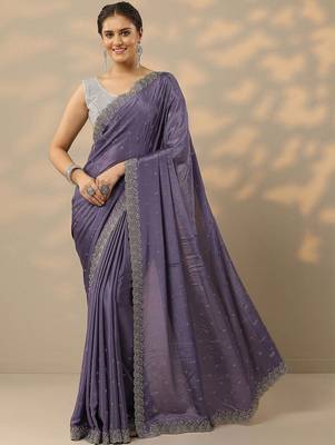 lavender embellished saree with unstitched blouse piece 1
