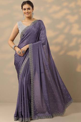 lavender embellished saree with unstitched blouse piece