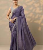 lavender embellished saree with unstitched blouse piece