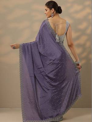 lavender embellished saree with unstitched blouse piece 3