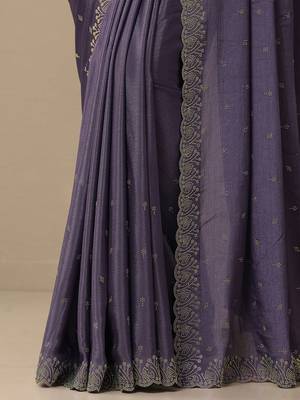 lavender embellished saree with unstitched blouse piece 4