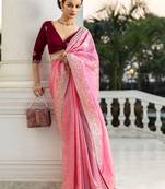 pink embroidered organza saree with unstitched blouse piece