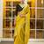 yellow embroidered organza saree with unstitched blouse piece