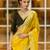yellow embroidered organza saree with unstitched blouse piece