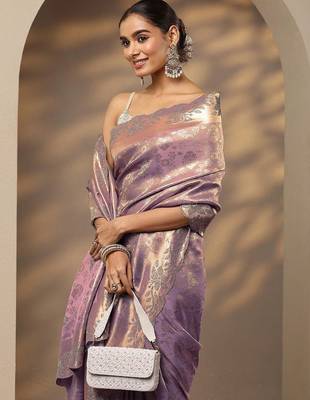 lavender woven design saree with unstitched blouse piece 1