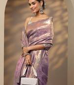lavender woven design saree with unstitched blouse piece