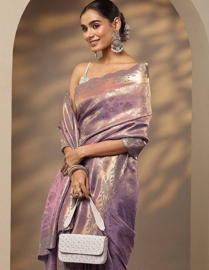 lavender woven design saree with unstitched blouse piece