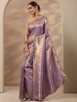 lavender woven design saree with unstitched blouse piece 2
