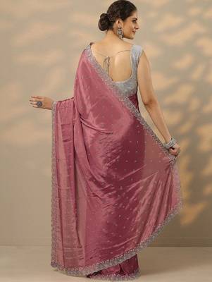 pink embellished saree with unstitched blouse piece 4