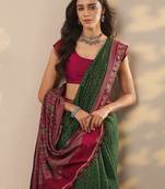 green leheriya printed silk blend saree with unstitched blouse piece