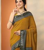 mustard chevron printed silk blend saree with unstitched blouse piece