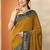 mustard chevron printed silk blend saree with unstitched blouse piece