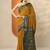 mustard chevron printed silk blend saree with unstitched blouse piece