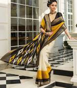 off white solid saree with unstitched blouse piece