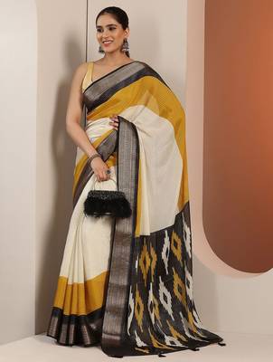 off white solid saree with unstitched blouse piece 5