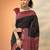 black chevron printed silk blend saree with unstitched blouse piece