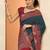 navy blue chevron printed silk blend saree with unstitched blouse piece