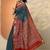 navy blue chevron printed silk blend saree with unstitched blouse piece