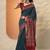navy blue chevron printed silk blend saree with unstitched blouse piece