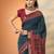 navy blue chevron printed silk blend saree with unstitched blouse piece