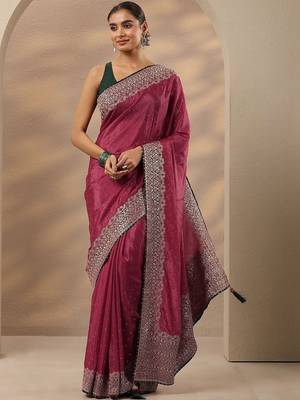 maroon embellished saree with unstitched blouse piece 1