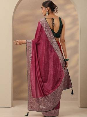 maroon embellished saree with unstitched blouse piece 2