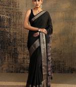 black solid saree with unstitched blouse piece
