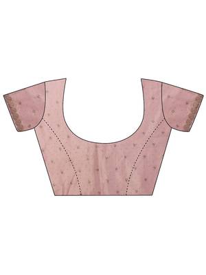 pink embellished nylon saree with unstitched blouse piece 5