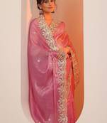 pink embroidered organza saree with unstitched blouse piece
