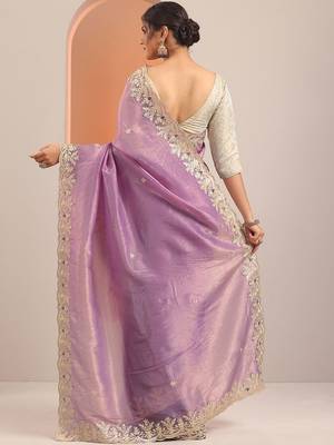purple embroidered organza saree with unstitched blouse piece 4